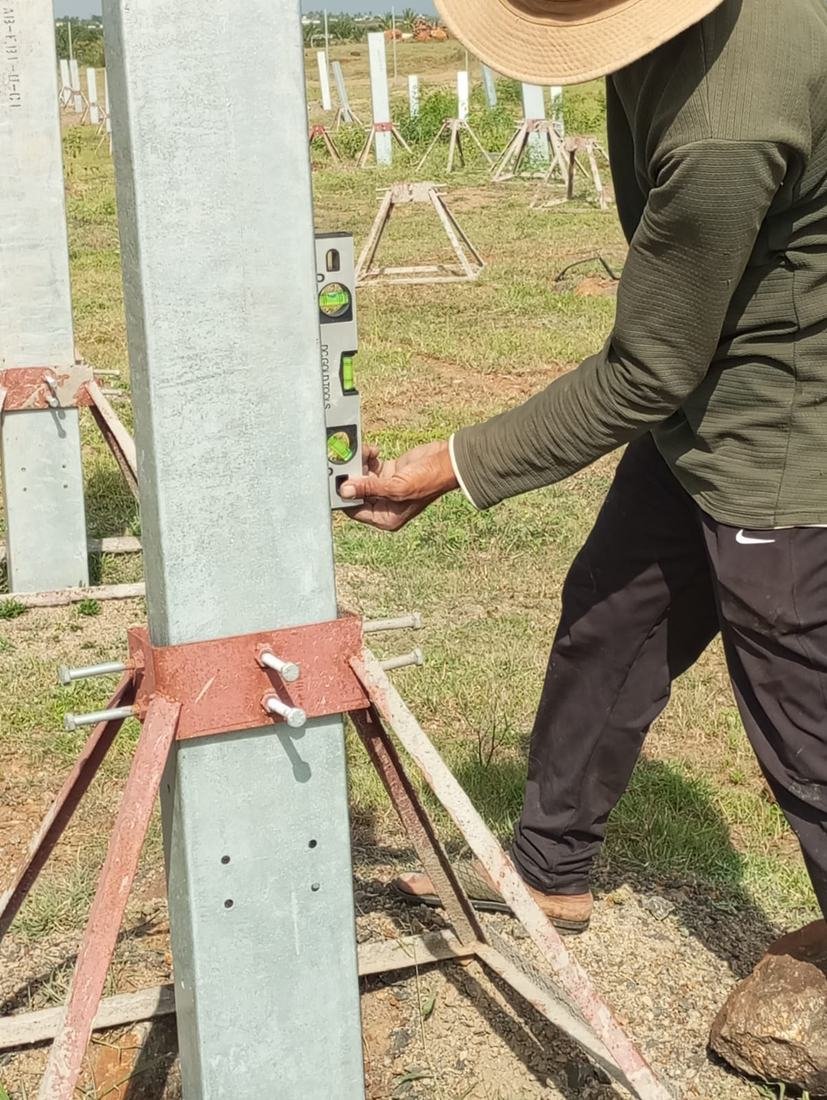 Close-up of solar panel rows and mounting structure at Gadewadi