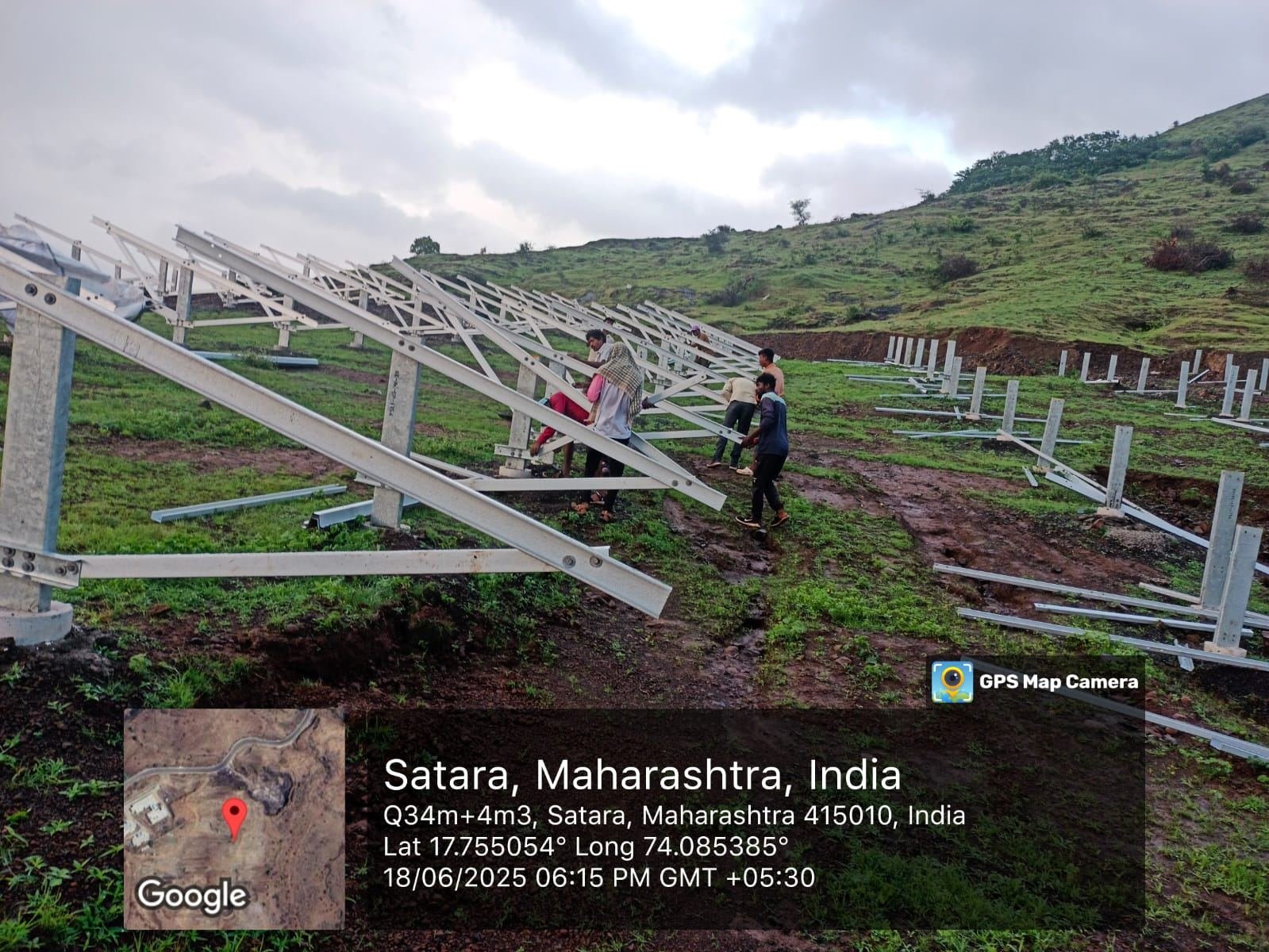 Solar panel rows at the Satara Megha Project solar farm