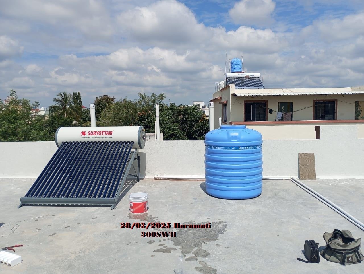 Rooftop solar water heater installation