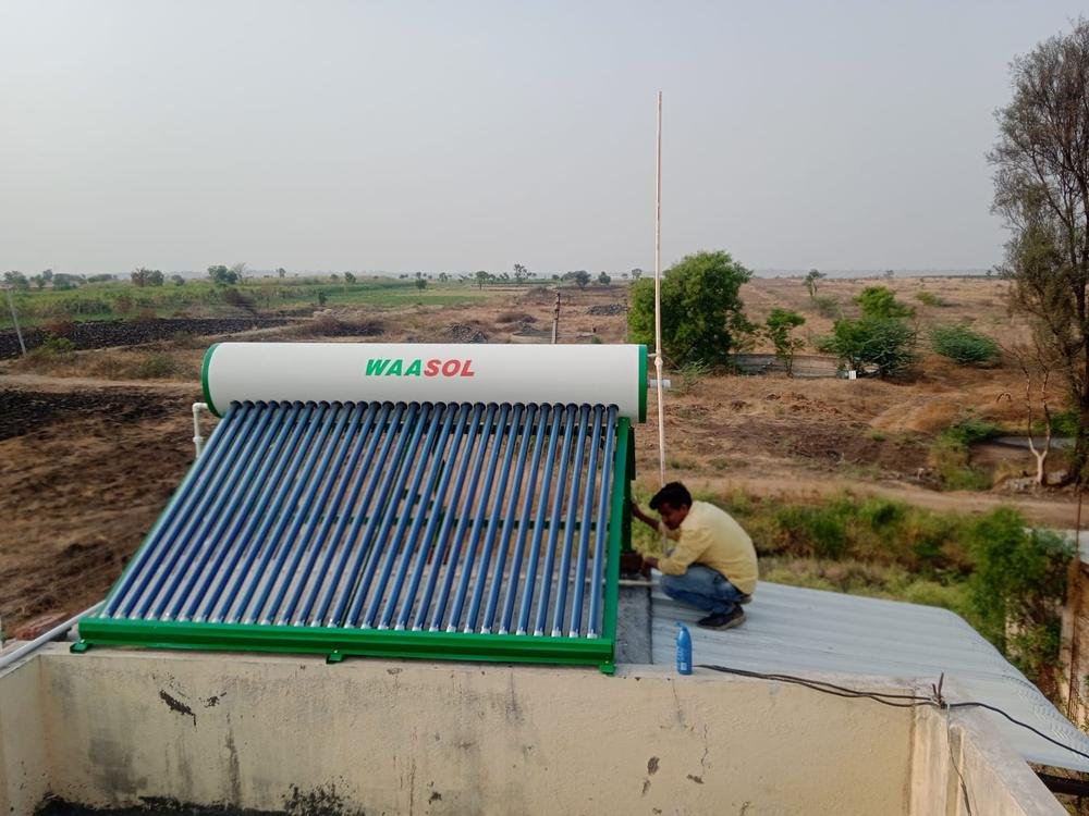 Solar water heater installation in progress