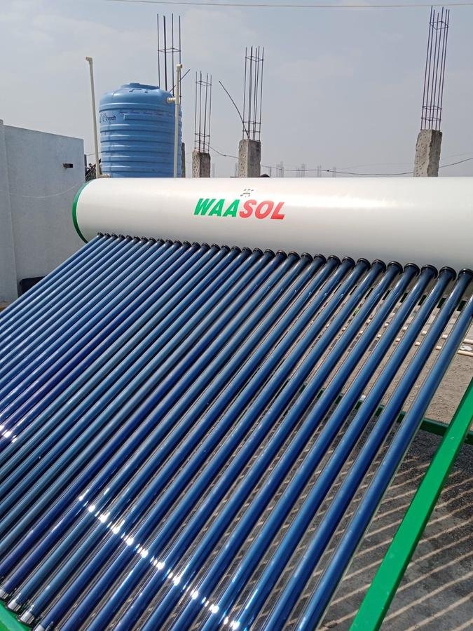 Solar water heating tank on site