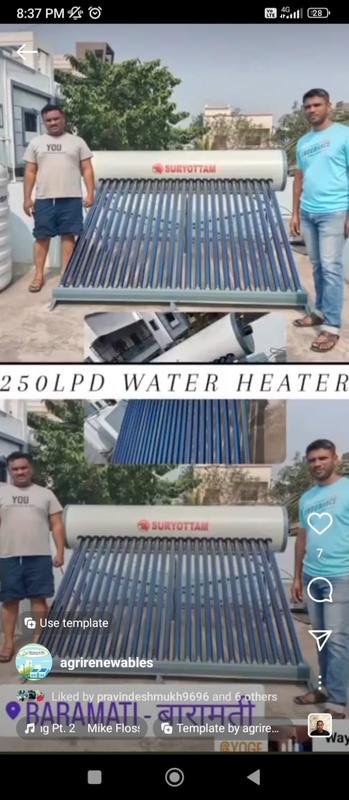 Solar water heater panel on rooftop